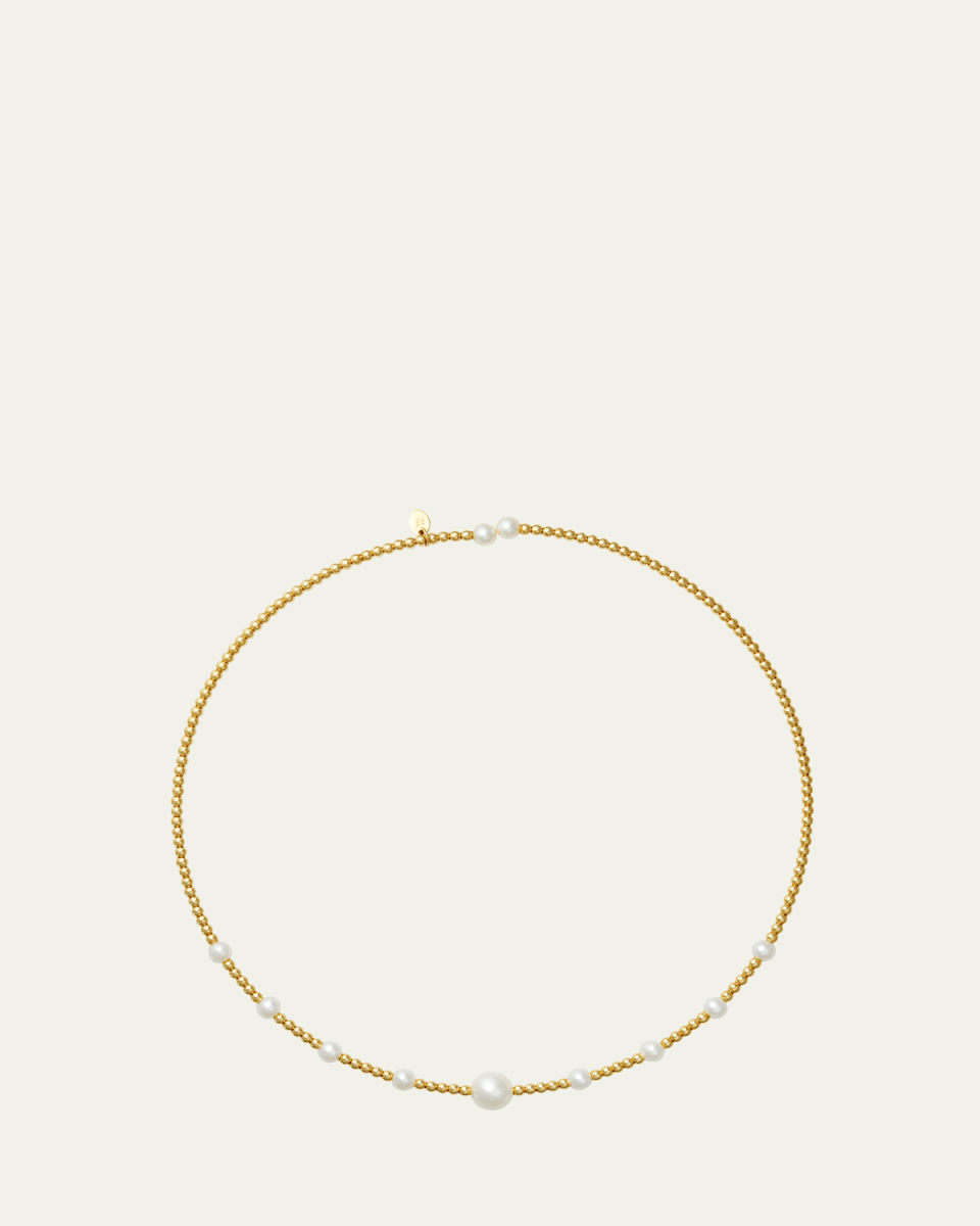 18K Yellow Gold Tulip Multi Pearl Necklace